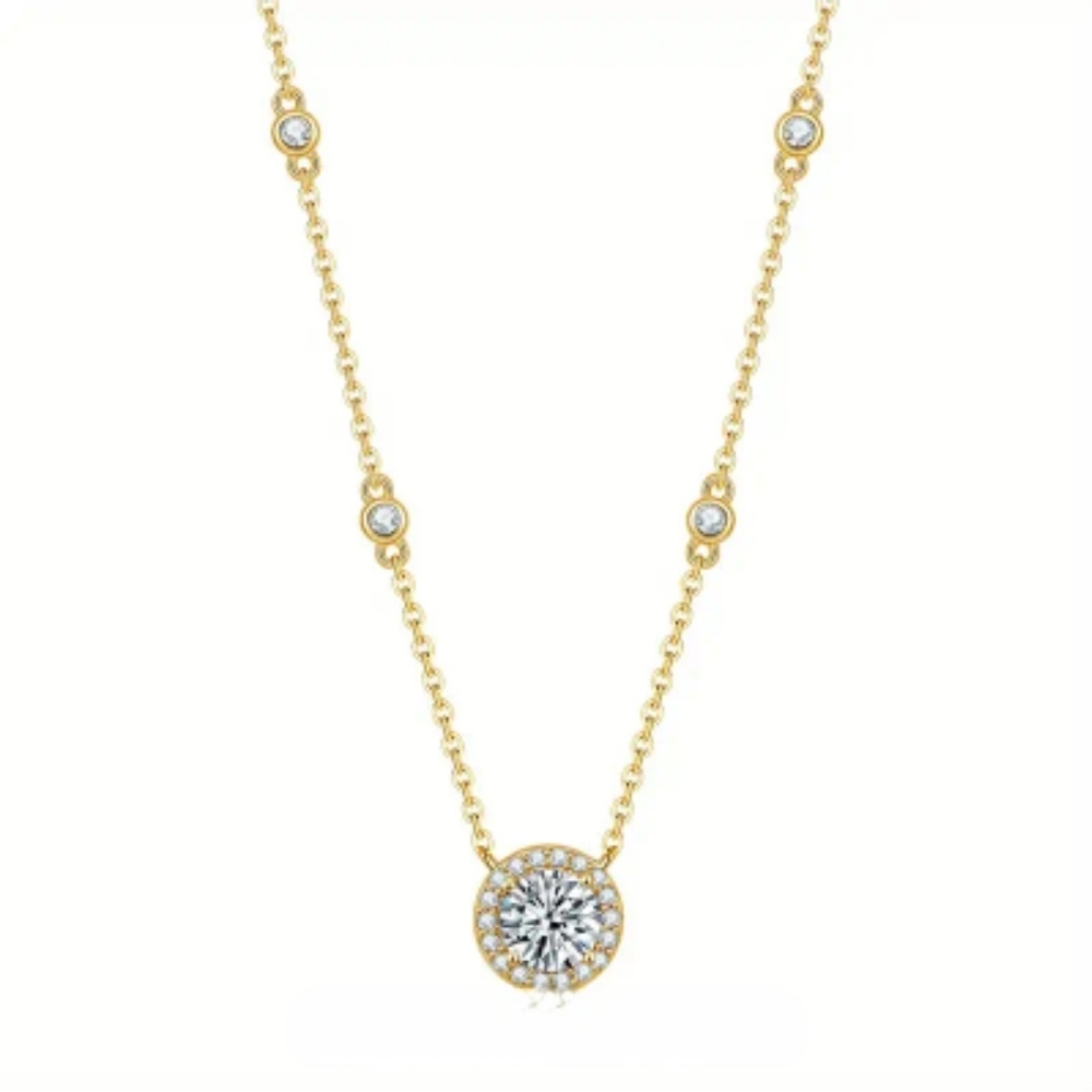 GRA Certified 1 Carat Moissanite Halo Golden Necklace